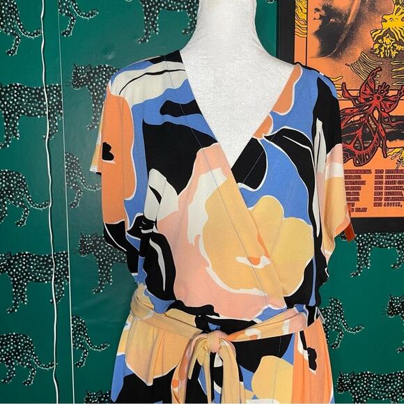 NWT Nine West Colorful Abstract Floral Front Tie Faux Wrap Dress Size XXL - Picture 2 of 9